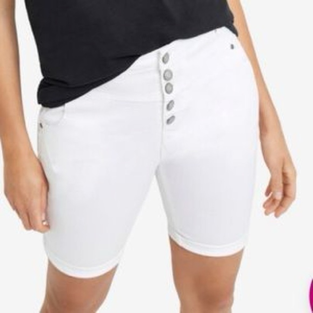 Ellos plus size White Button-fly denim Bermuda Shorts